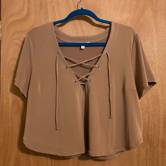 Express One Eleven Tie Front Crop Top - Picture 1 of 3